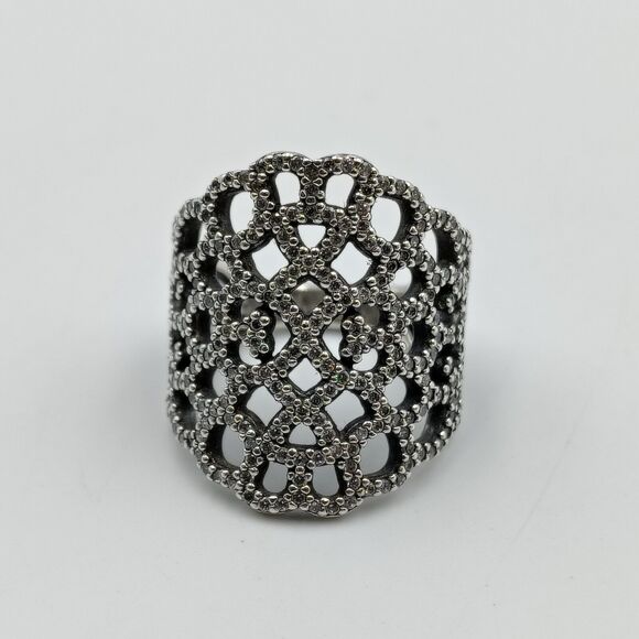 Pandora ALE Sterling Silver 925 CZ Shimmering Lace Ring Sz 6.5 54 Retired - Picture 5 of 16